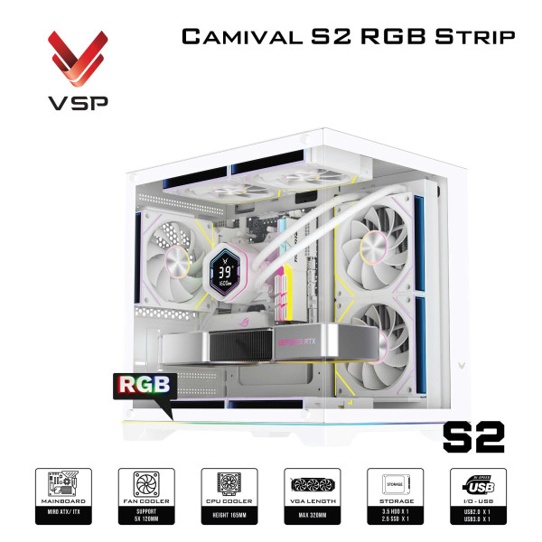 Vỏ Case VSP Gaming Camival S2 RGB Strip White