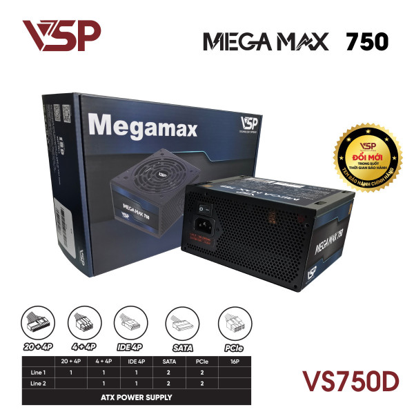 Bộ nguồn máy tính ATX VSP MEGAMAX VS750D - 750W
