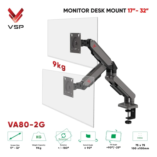 Giá Đỡ Màn Hình ARM Đôi VSP VA80-2G (17