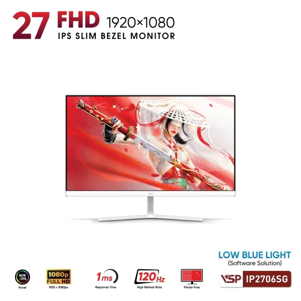 Màn Hình VSP IP2706SG (27inch / FHD / IPS / 120Hz / 1ms / HDR / FreeSync / AdaptiveSync) Trắng