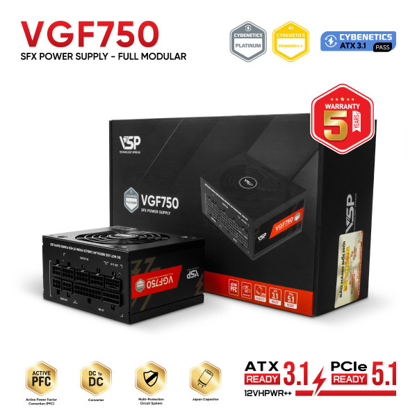 Nguồn VSP VGF750 (750W | Chuẩn SFX / Cybenetics Gold | Fully Modular | ATX 3.1 & PCIe 5.1)