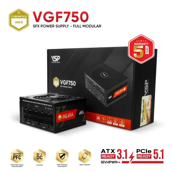 Bộ Nguồn SFX VSP VGF750 Cybenetics Gold (750W - ATX3.1 - PCI-e5.1 - Fully Modular)
