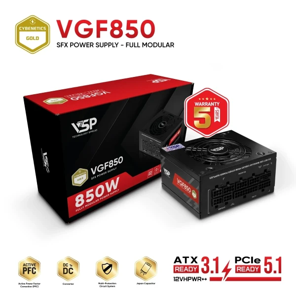 Bộ Nguồn SFX VSP VGF850 Cybenetics Gold (850W - ATX3.1 - PCI-e5.1 - Fully Modular)