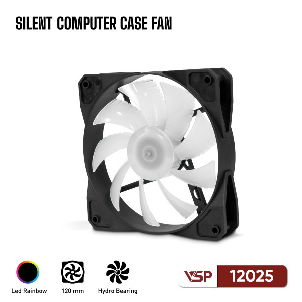 Quạt Tản Nhiệt VSP Silent Case Fan 12025 LED Rainbow - Cổng Molex - Đen