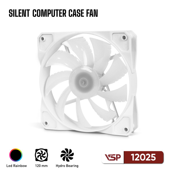 Quạt Tản Nhiệt VSP Silent Case Fan 12025 LED Rainbow - Cổng Molex - Trắng