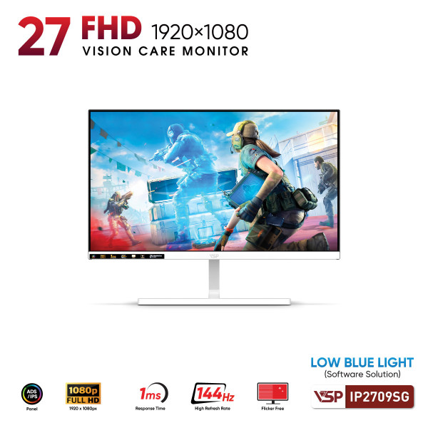 Màn Hình VSP IP2709SG (27inch / IPS / FHD / 144Hz / 1ms / FreeSync / Adaptive Sync / White)