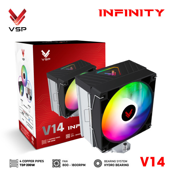 Tản Nhiệt Khí VSP V14 Đen (TDP 200W / 4 Ống Đồng / Hydro Bearing)