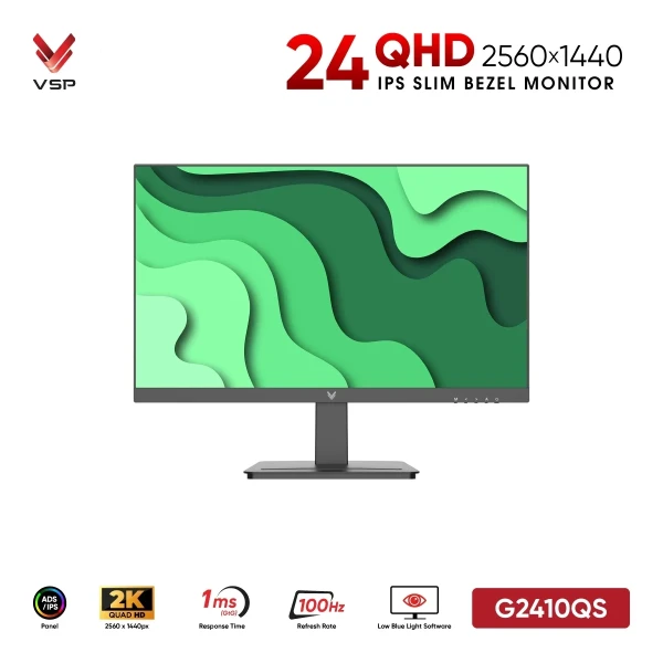Màn Hình VSP G2410QS (24inch / 2K QHD / IPS / 100Hz / Type-C PD 65W / Tích Hợp Loa)