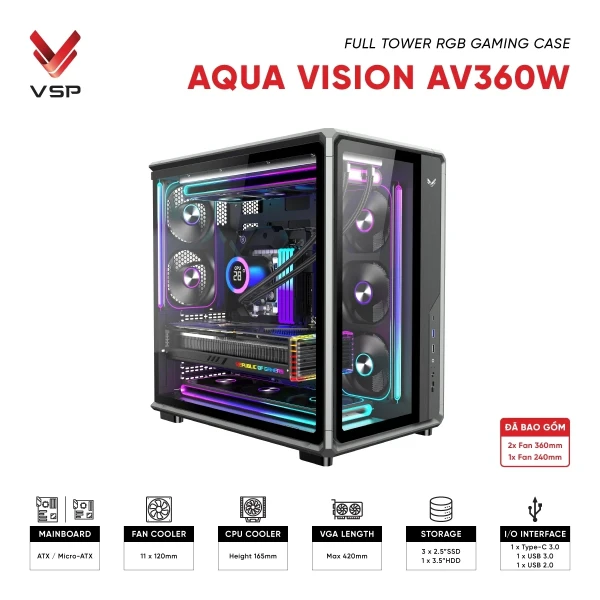 Vỏ Case VSP AQUA VISION AV360W Đen