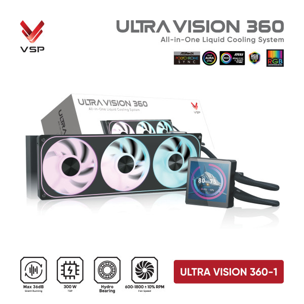 Tản Nhiệt Nước VSP ULTRA VISION 360 Đen (Tích hợp màn hình LCD / ARGB Sync)