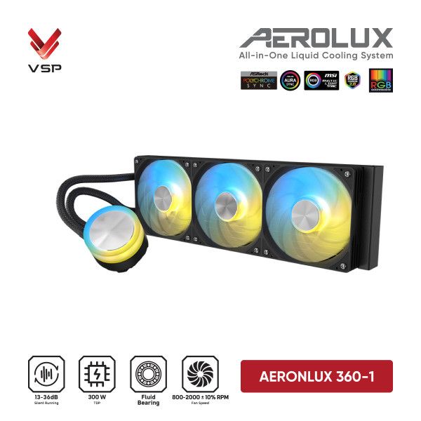 Tản Nhiệt Nước AIO VSP AEROLUX Đen (ARGB Sync / TDP 300W)