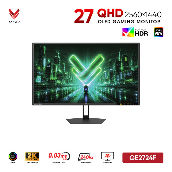 Màn Hình VSP GE2724F 27 inch 2K QHD / QD-OLED / 240Hz / 0.03ms / HDR)