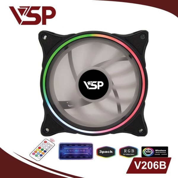 Combo bộ 3 Fan led RGB 2 mặt VSP V206B + Hub + Remote