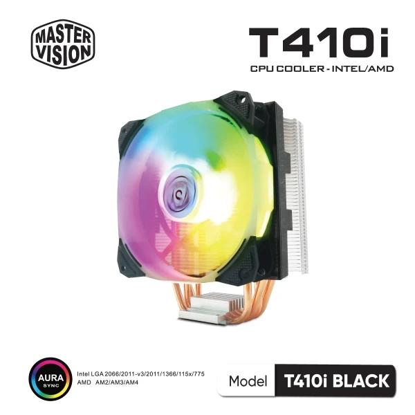 Tản Nhiệt Khí MASTER VISION T410i Đen (LED RGB Aura Sync / 4 Ống Đồng / Fan PWM 120mm)