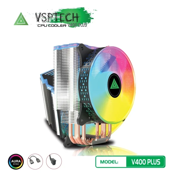 Tản Nhiệt Khí VSPTECH V400 PLUS (ARGB Aura Sync / 4 Ống Đồng / Fan PWM 120mm)