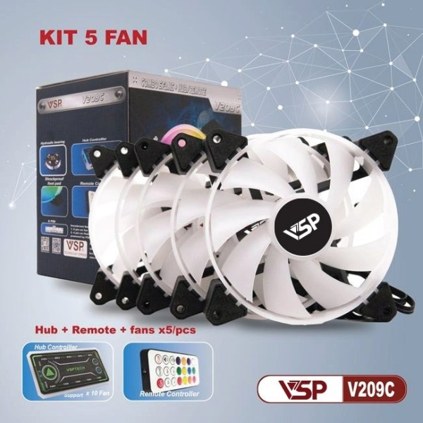 Quạt tản nhiệt VSP Bộ 5 fan + hub Led RGB V209C