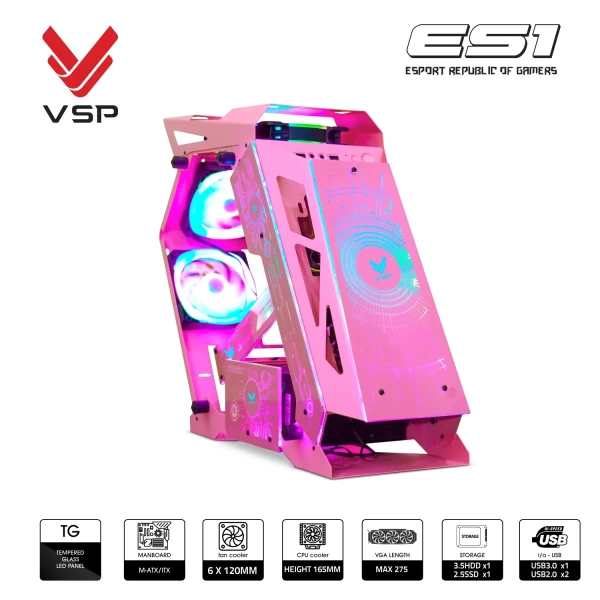 Vỏ Case Máy Tính VSP Esport Republic Of Gamers ES1 - Hồng