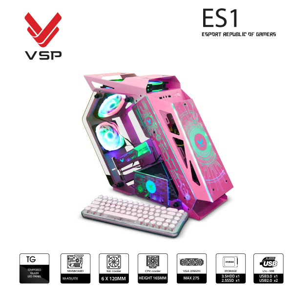 VỎ CASE MÁY TÍNH VSP ESPORT REPUBLIC OF GAMERS ES1 - HỒNG