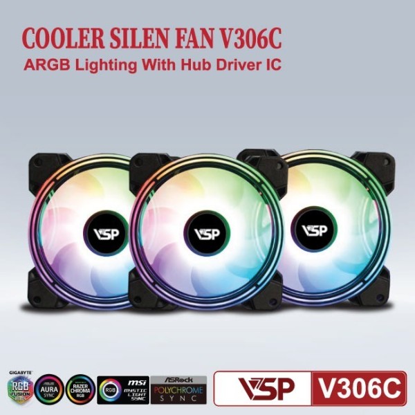 Combo Fan case + Hub VSP LED RGB V306C x3