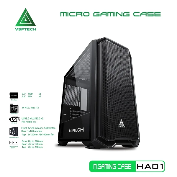 Vỏ Case Máy Tính VSPTECH Gaming HA01 - Đen