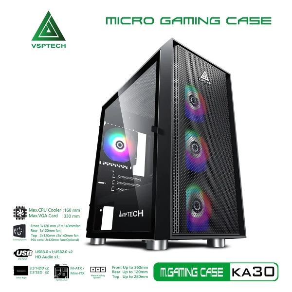 Vỏ Case Máy Tính VSPTECH Gaming KA30 Đen