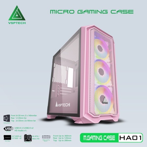 VỎ CASE MÁY TÍNH VSPTECH GAMING HA01 - HỒNG
