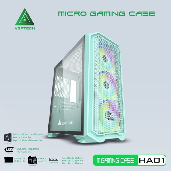 VỎ CASE MÁY TÍNH VSPTECH GAMING HA01 - XANH