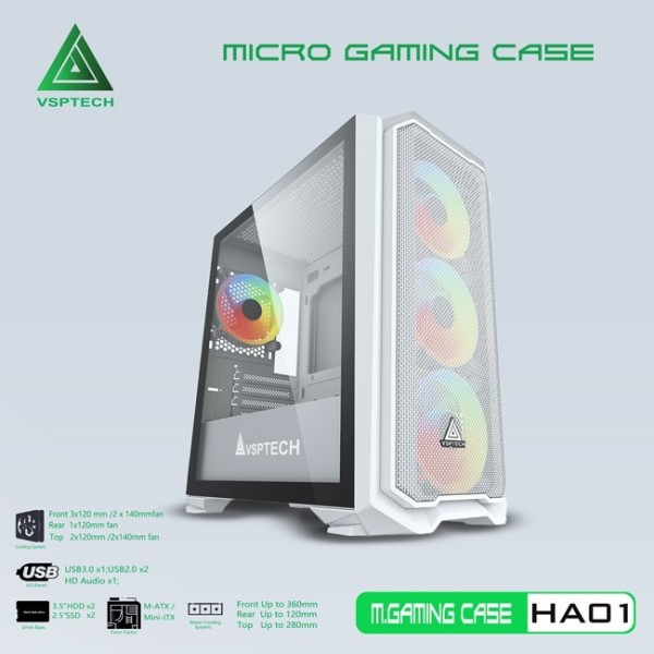 VỎ CASE MÁY TÍNH VSPTECH GAMING HA01 Trắng