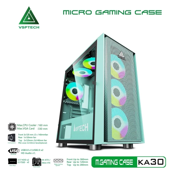 Vỏ Case Máy Tính VSPTECH Gaming KA30 Xanh