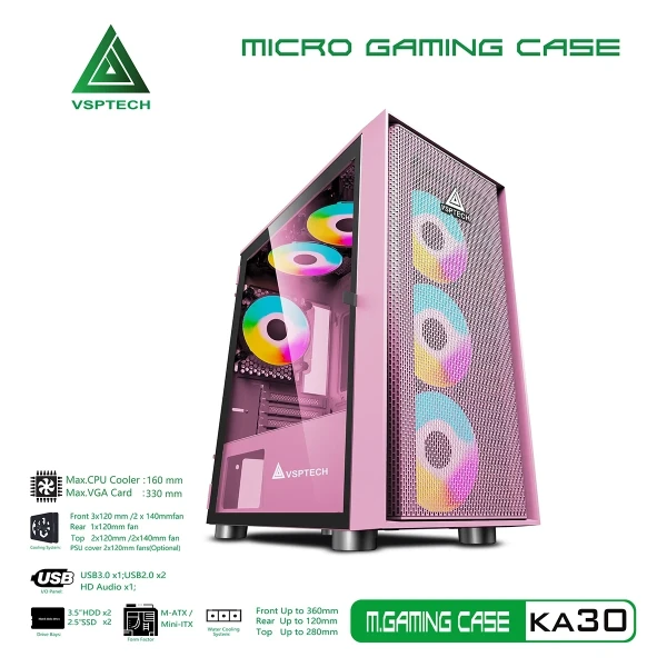 Vỏ Case Máy Tính VSPTECH Gaming KA30 Hồng