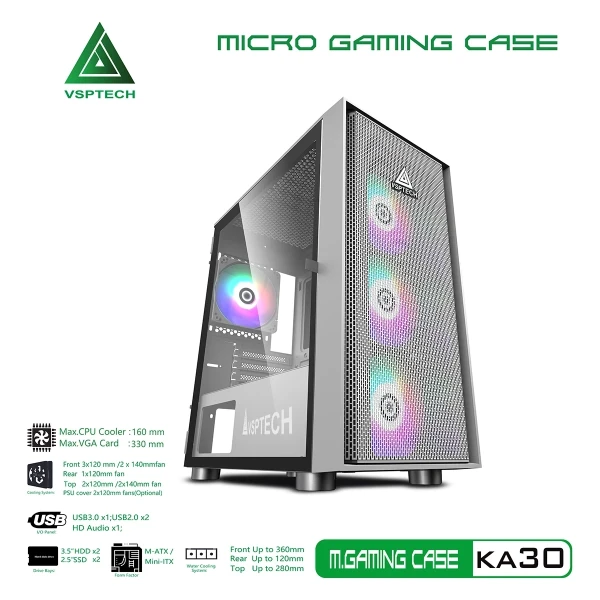 Vỏ Case Máy Tính VSPTECH Gaming KA30 Trắng