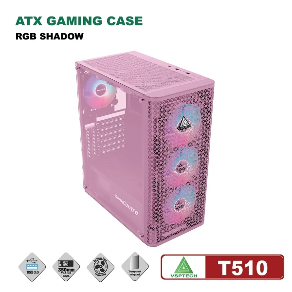 Vỏ Case Máy Tính VSPTECH ATX Gaming T510 (Hồng)