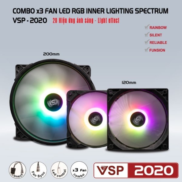 Combo x3 quạt tản nhiệt led RGB inner lighting spectrum VSP-2020