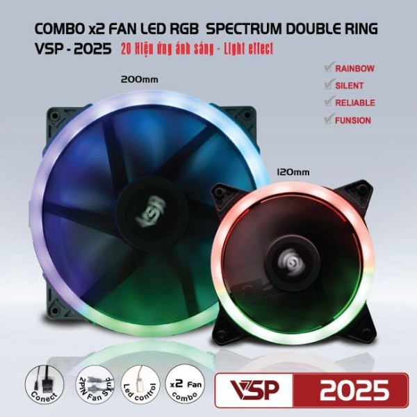 Combo Quạt Tản Nhiệt LED RGB Spectrum Double Ring VSP - 2025