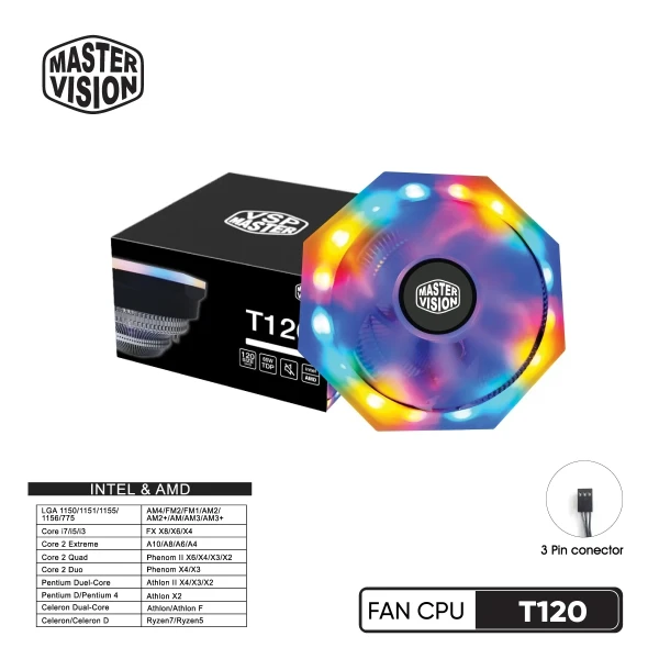 Quạt Tản Nhiệt CPU MASTER VISION T120 LED (Tản Top-down / Fan 120mm / TDP 65W)