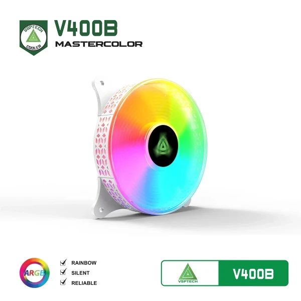 Quạt Tản Nhiệt Case VSPTECH V400B Trắng (Molex Edition / LED RGB / FDB Bearing)