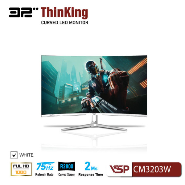 Màn hình cong VSP ThinKing Master Gaming VL32 (CM3203W) (32inch/FHD/VA/75hz/2ms) - Trắng