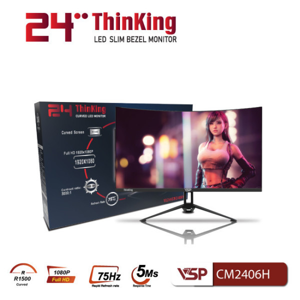 Màn hình cong VSP VL24 (CM2406H) (24inch/FHD/VA/75Hz/5ms) - Đen