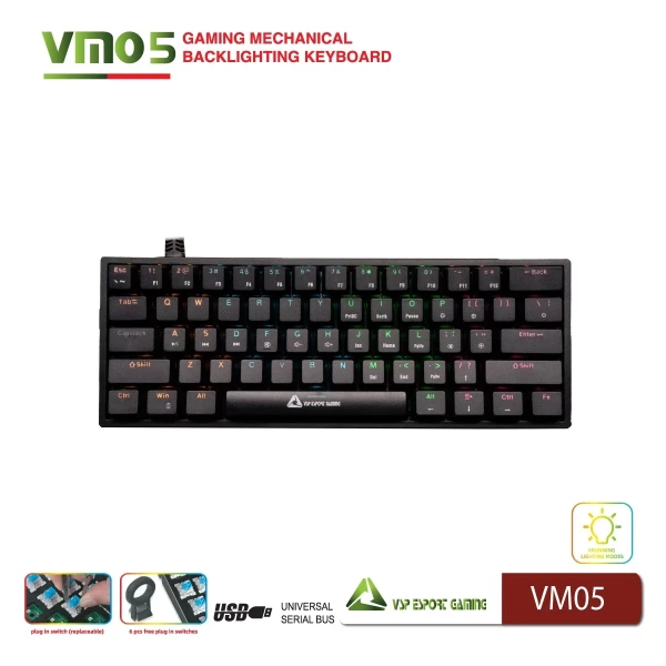 Bàn Phím Cơ VSP eSport Gaming VM05 Đen (Mini 60% / Hot-swap / LED RGB)