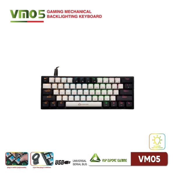 Bàn Phím Cơ VSP eSport Gaming VM05 Đen Xám (Mini 60% / Hot-swap / LED RGB)