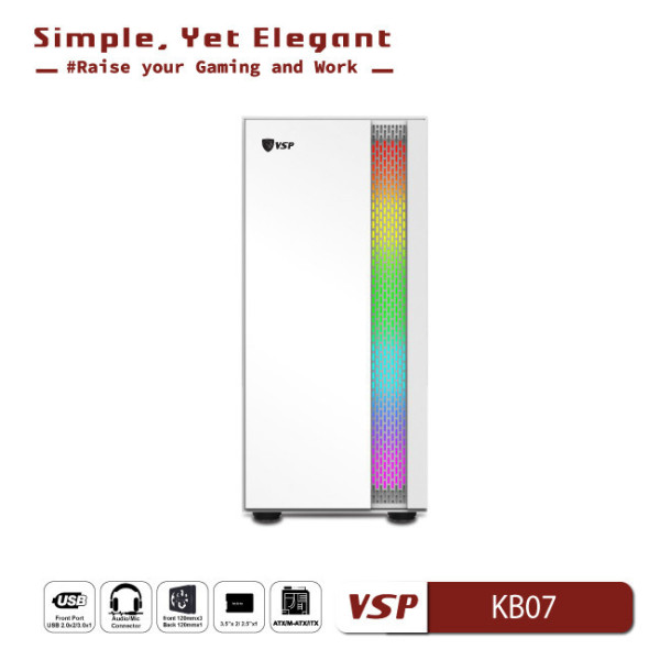 Vỏ Case Máy Tính VSP - Esport Gaming KB07 - Trắng