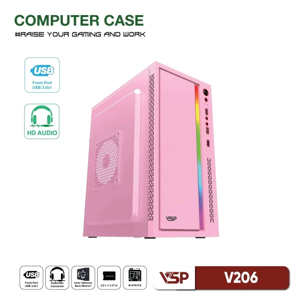 Vỏ Case Máy Tính VSP V206 - Hồng