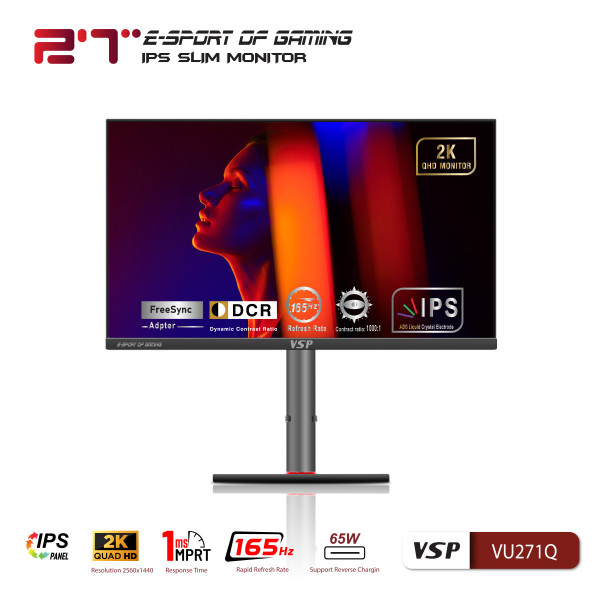 Màn hình phẳng eSport Gaming VSP VU271Q (27inch / 2K / IPS / 165Hz / 1ms / FreeSync)