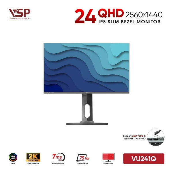 Màn Hình VSP VU241Q (24 inch / 2K QHD / IPS / 75Hz / Type-C 65W)