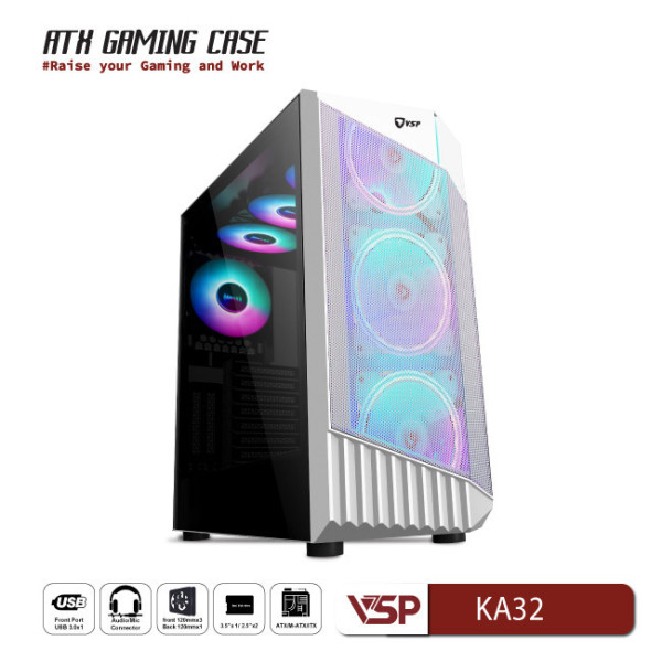 Vỏ Case Máy Tính VSP Gaming KA32 - Trắng