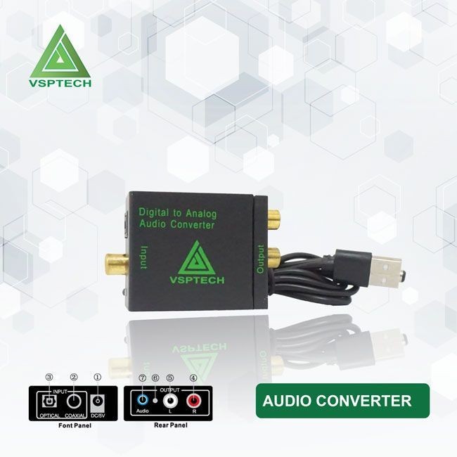 Bộ chuyển đổi Audio Converter (Digital về Analog+Cáp quang DTA051+dây nguồn) cho âm thanh sống động chất lượng