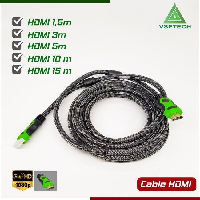 Cable HDMI VSPTECH bọc lưới xám chống nhiễu dài 1,5 m