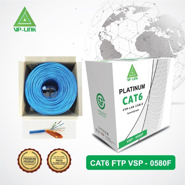 Cáp mạng VP-LINK FTP CAT 6E 305M Platium Xanh Dương ( VSP-0580F)