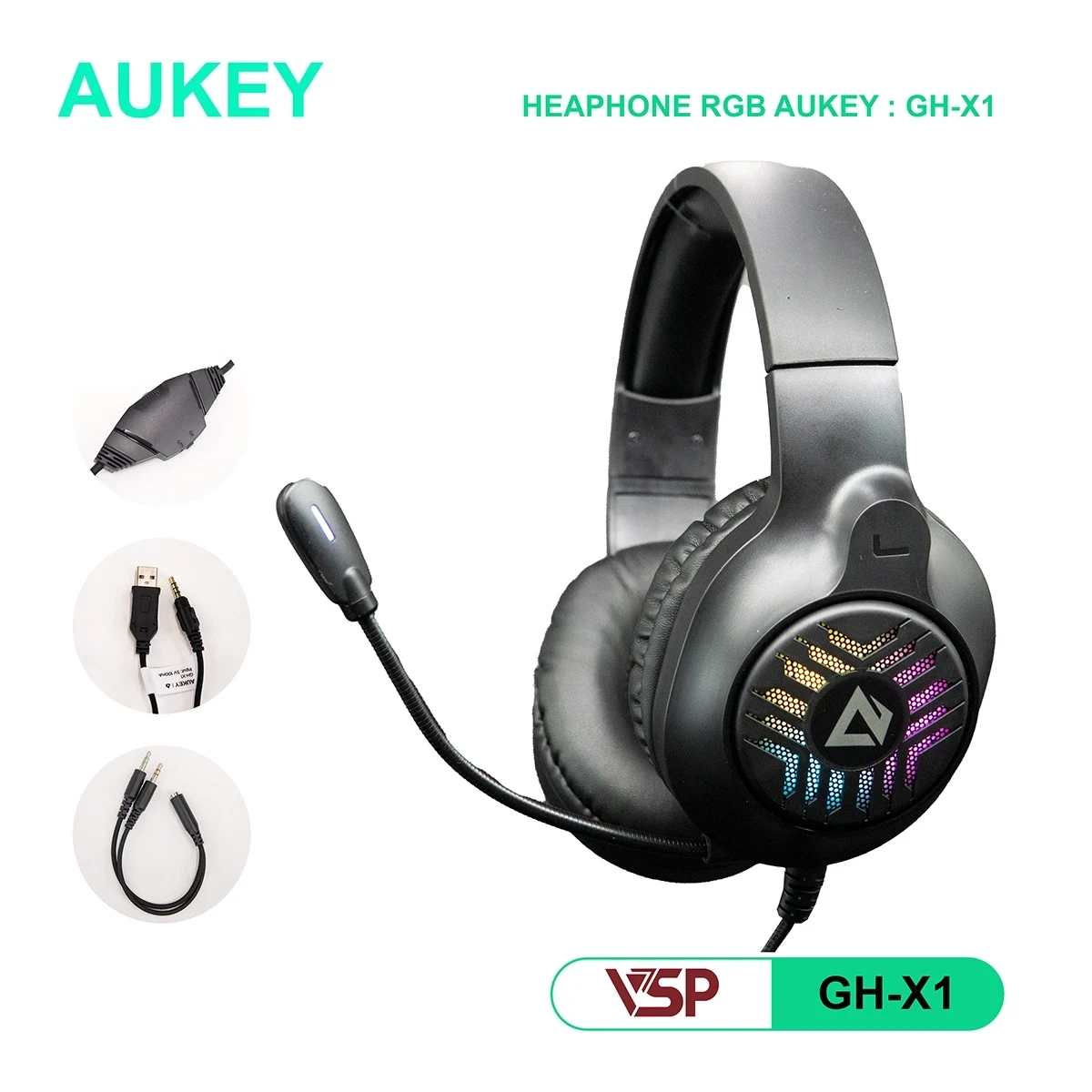 Tai Nghe Gaming VSP AUKEY GH-X1 Có Mic (LED RGB / Driver 50mm / Over-ear)