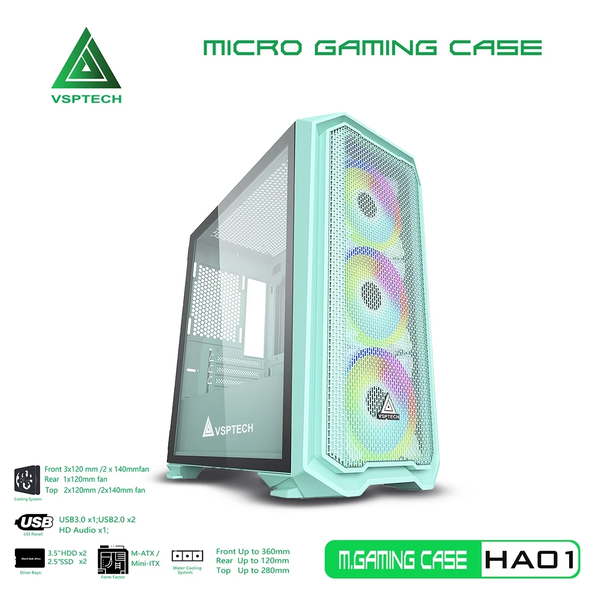 Vỏ Case Máy Tính VSPTECH Gaming HA01 - Xanh